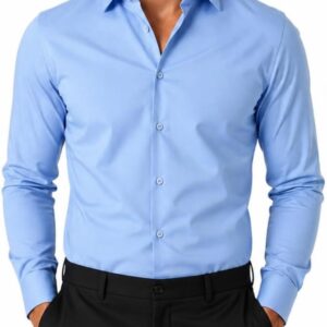 Men's Dress Shirt Casual Regular Fit Stretch Solid Long Sleeve Button Up Shirts
