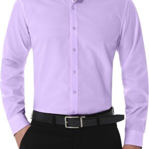 Men's Slim Fit Stretch Dress Shirt Solid Color Microelastic Long Sleeve Casual Soft Business Button Up Shirts
