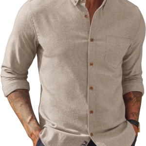 Mens Classic Fit Linen Shirts Long Sleeve Button Down Business Casual Shirts