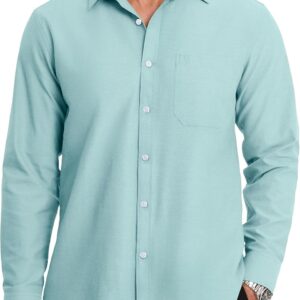 Men Cotton Oxford Dress Shirt Long Sleeve,15"-20" Neck Button Down Shirts Collar for Business Casual Wrinkle Free